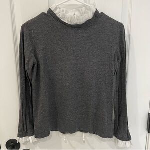 14th & Union Gray Sweater White Ruffle Collar and Cuffs Women’s Size S